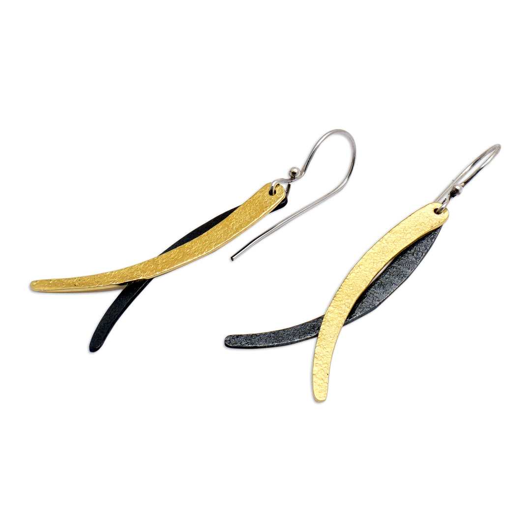 Modern 18k Gold-Plated Brass and Copper Dangle Earrings - Chic Divergent Paths