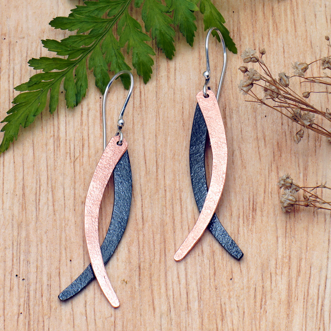 Modern 18k Rose Gold-Plated Brass and Copper Dangle Earrings - Divergent Paths