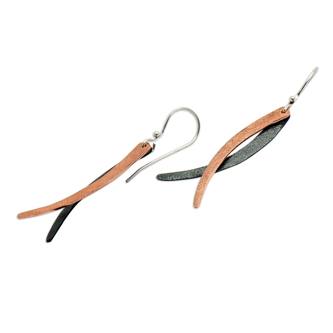 Modern 18k Rose Gold-Plated Brass and Copper Dangle Earrings - Divergent Paths