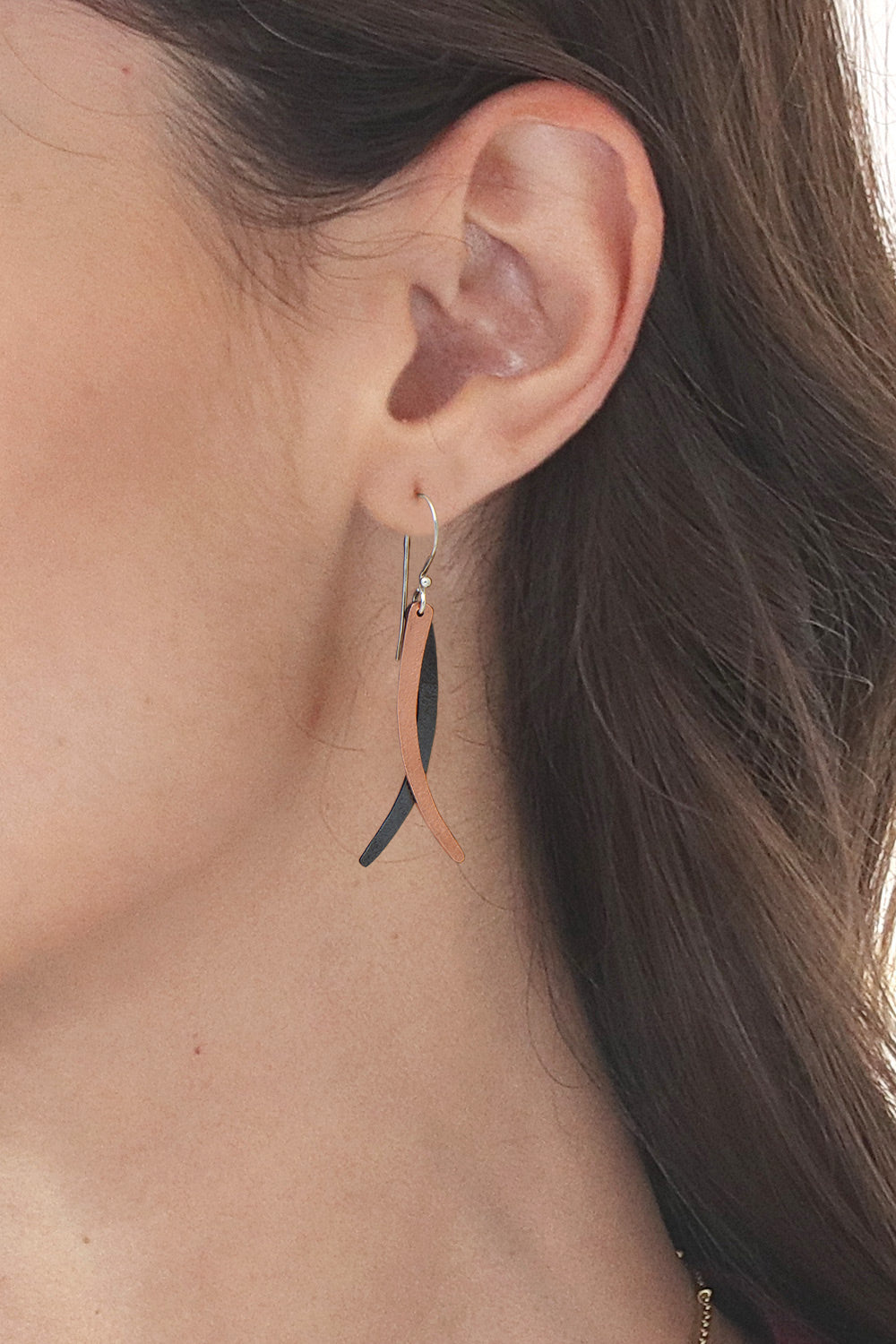 Modern 18k Rose Gold-Plated Brass and Copper Dangle Earrings - Divergent Paths