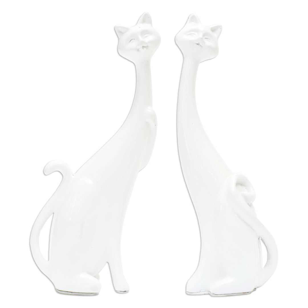 Set of 2 Handcrafted Cement and Lava Sand Cat Sculptures - Feline Finesse