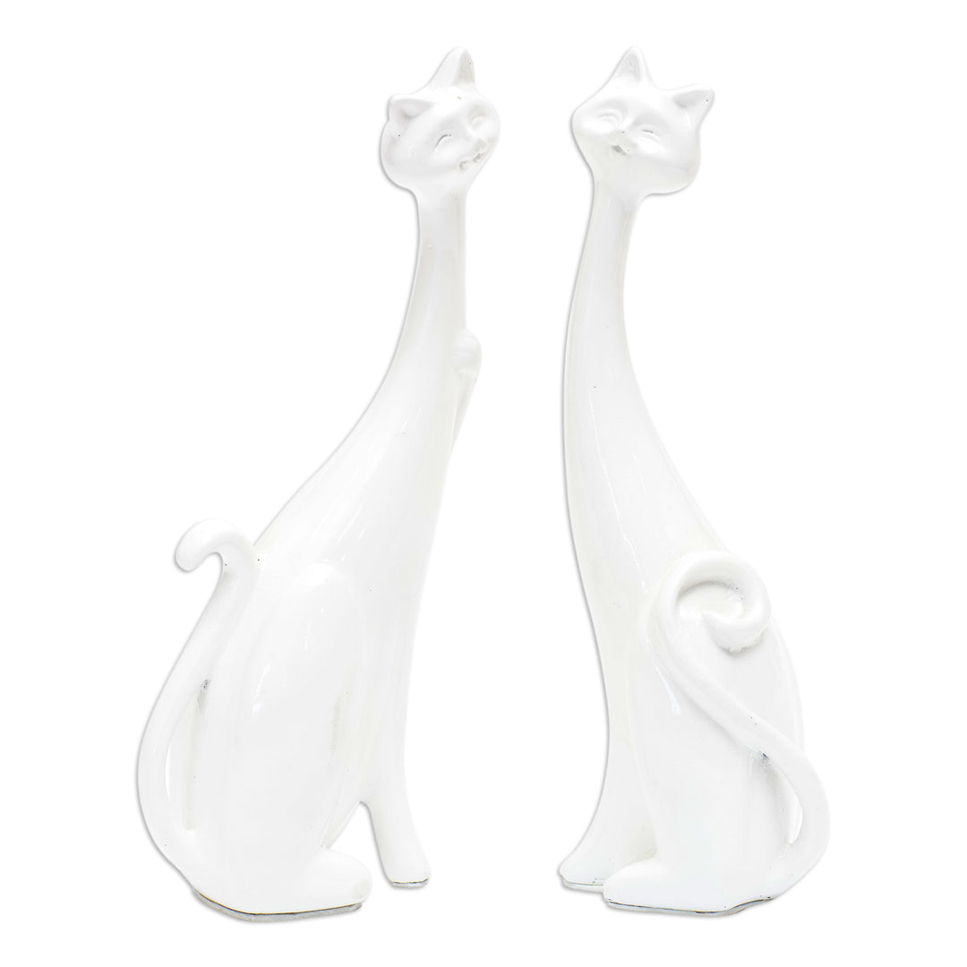 Set of 2 Handcrafted Cement and Lava Sand Cat Sculptures - Feline Finesse