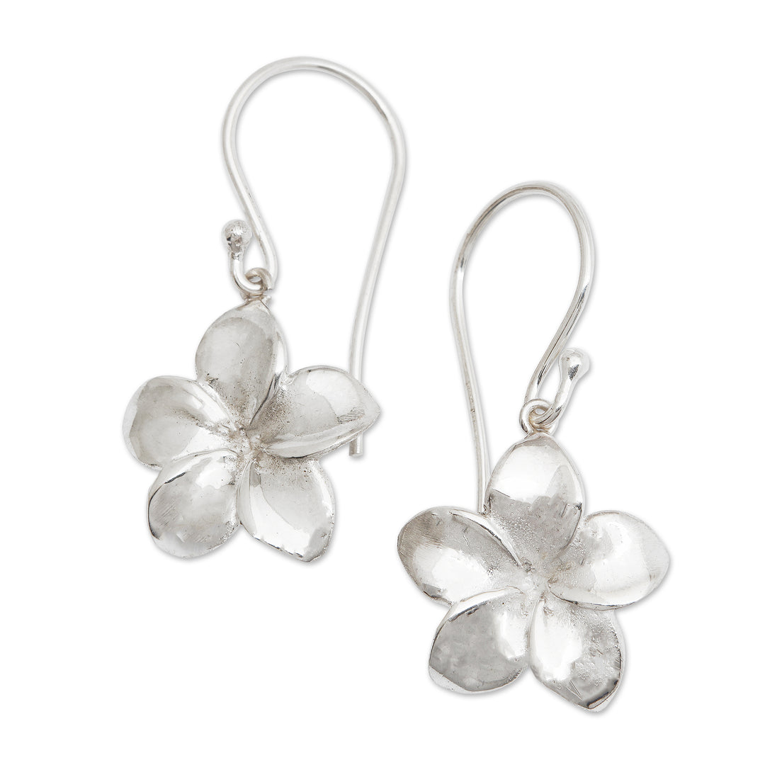 Polished Sterling Silver Floral Dangle Earrings from Bali - Ethereal Frangipani