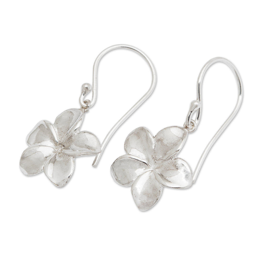 Polished Sterling Silver Floral Dangle Earrings from Bali - Ethereal Frangipani