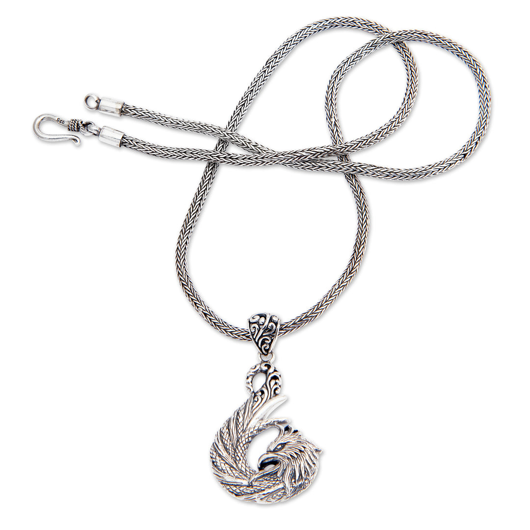 Traditional Phoenix-Themed Sterling Silver Pendant Necklace - Phoenix Monarch