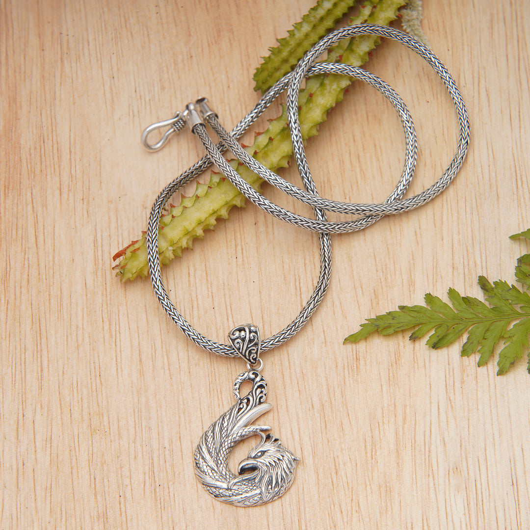 Traditional Phoenix-Themed Sterling Silver Pendant Necklace - Phoenix Monarch