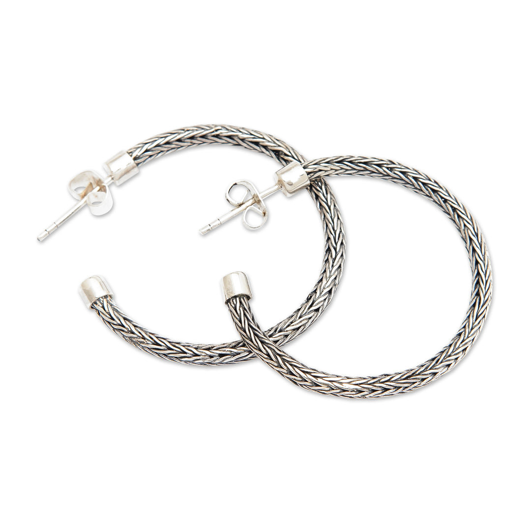 Traditional Naga Sterling Silver Half-Hoop Earrings - Naga Era