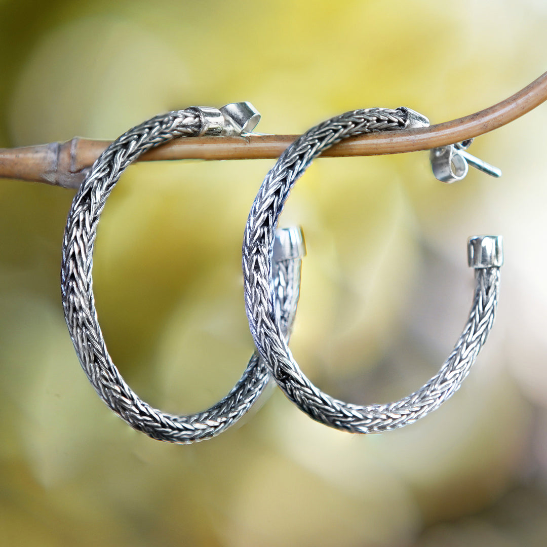 Traditional Naga Sterling Silver Half-Hoop Earrings - Naga Era