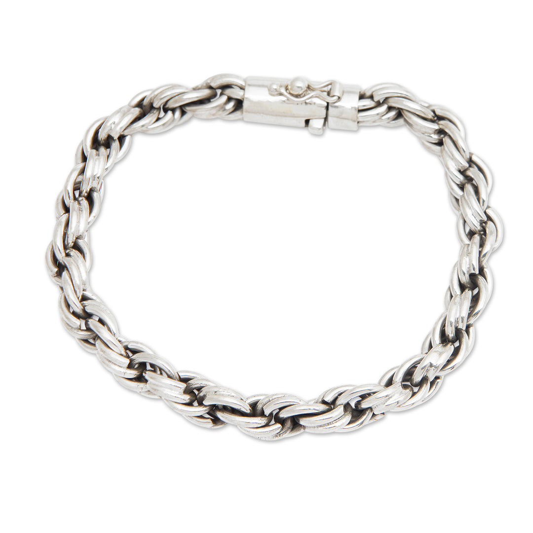 Polished Sterling Silver Rope Chain Bracelet from Bali - Threads of Power