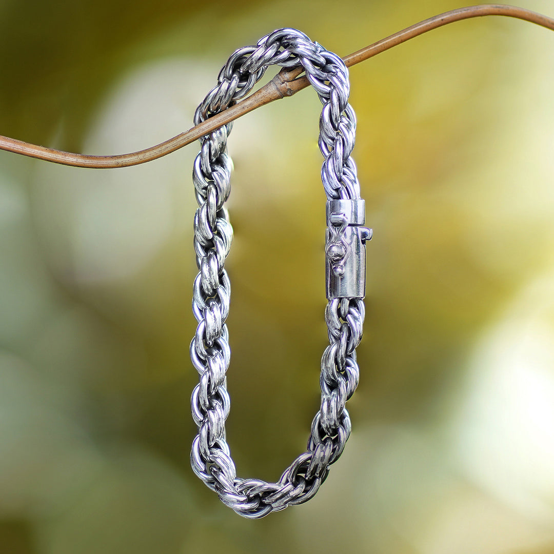 Polished Sterling Silver Rope Chain Bracelet from Bali - Threads of Power