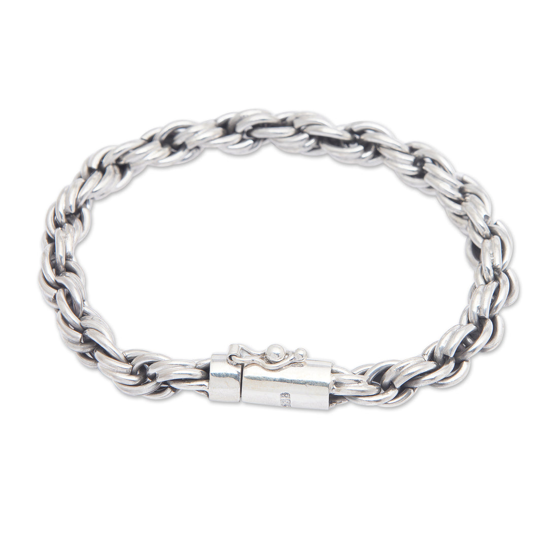 Polished Sterling Silver Rope Chain Bracelet from Bali - Threads of Power