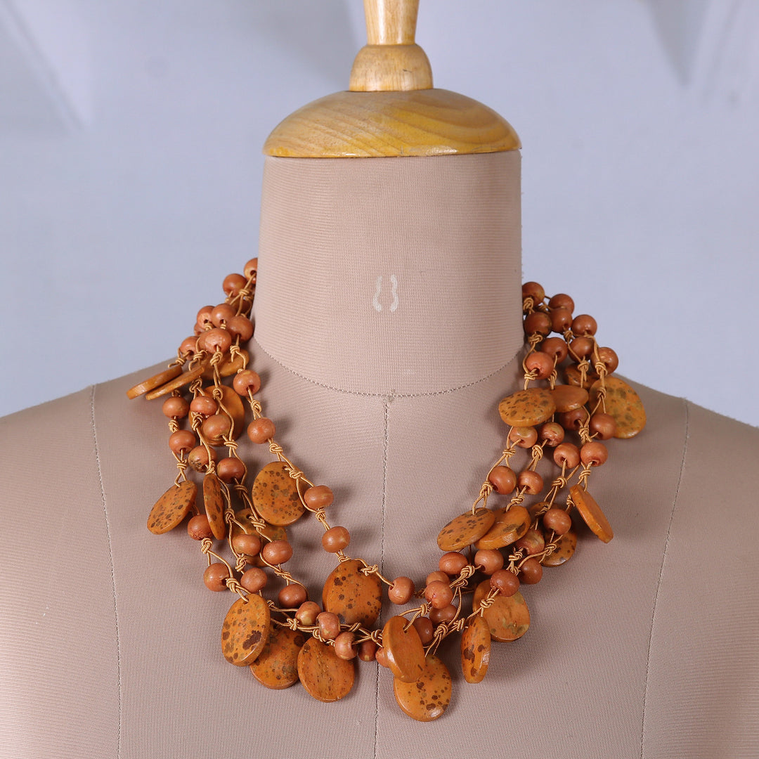 Handcrafted Bohemian Orange Cotton Beaded Strand Necklace - Merry Bohemian