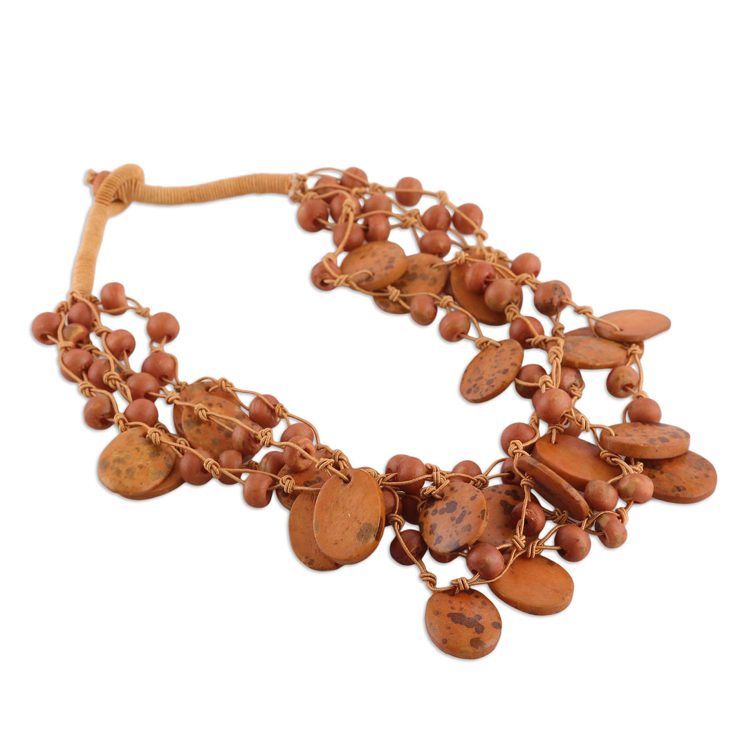 Handcrafted Bohemian Orange Cotton Beaded Strand Necklace - Merry Bohemian