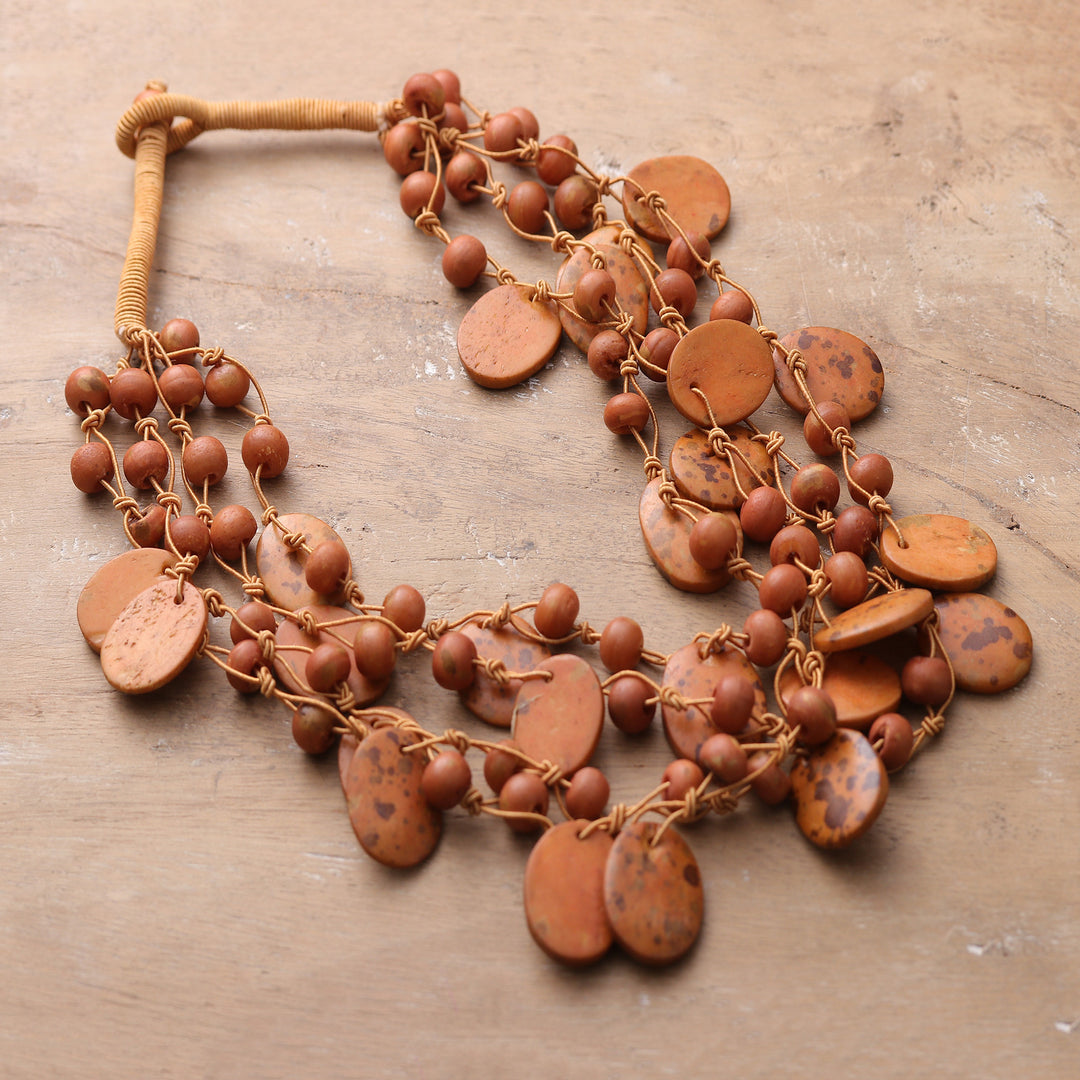 Handcrafted Bohemian Orange Cotton Beaded Strand Necklace - Merry Bohemian