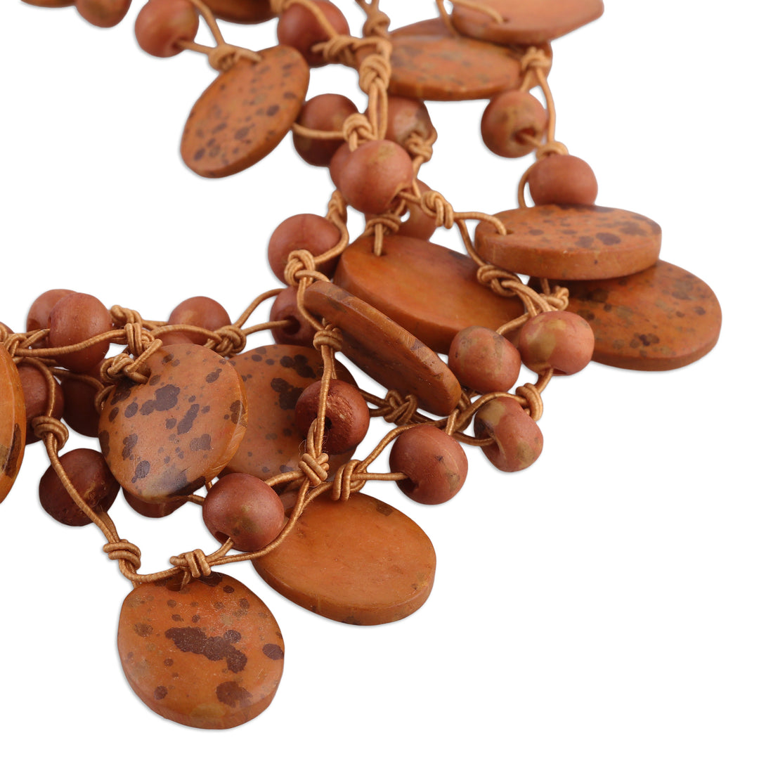 Handcrafted Bohemian Orange Cotton Beaded Strand Necklace - Merry Bohemian