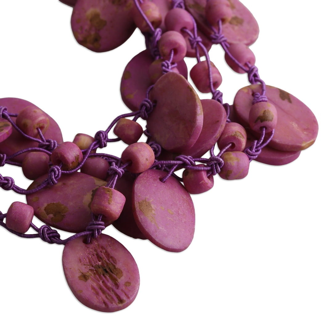 Handcrafted Bohemian Purple Cotton Beaded Strand Necklace - Enchanted Bohemian