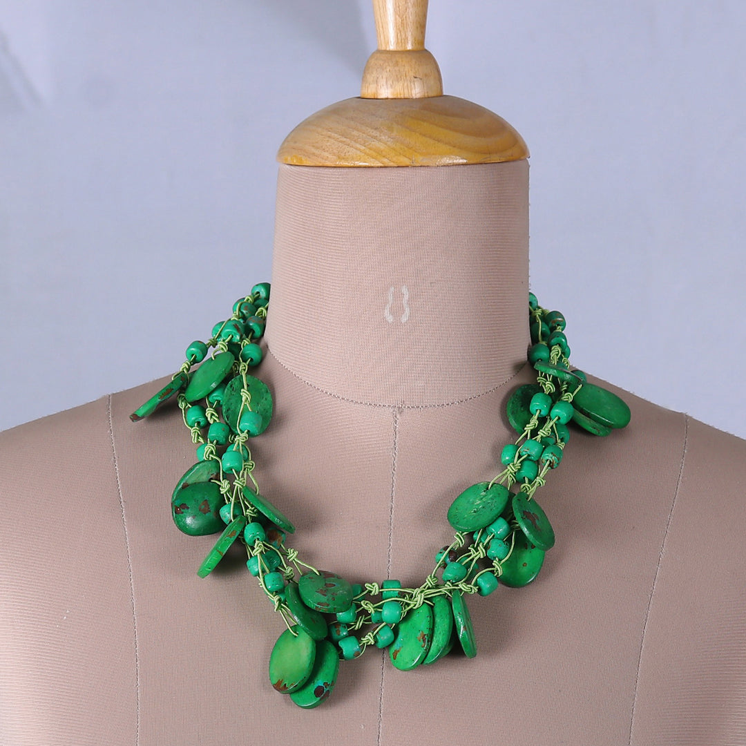 Handcrafted Bohemian Green Cotton Beaded Strand Necklace - Fortunate Bohemian