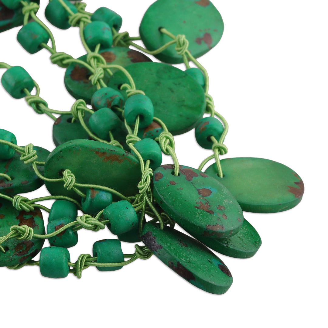 Handcrafted Bohemian Green Cotton Beaded Strand Necklace - Fortunate Bohemian