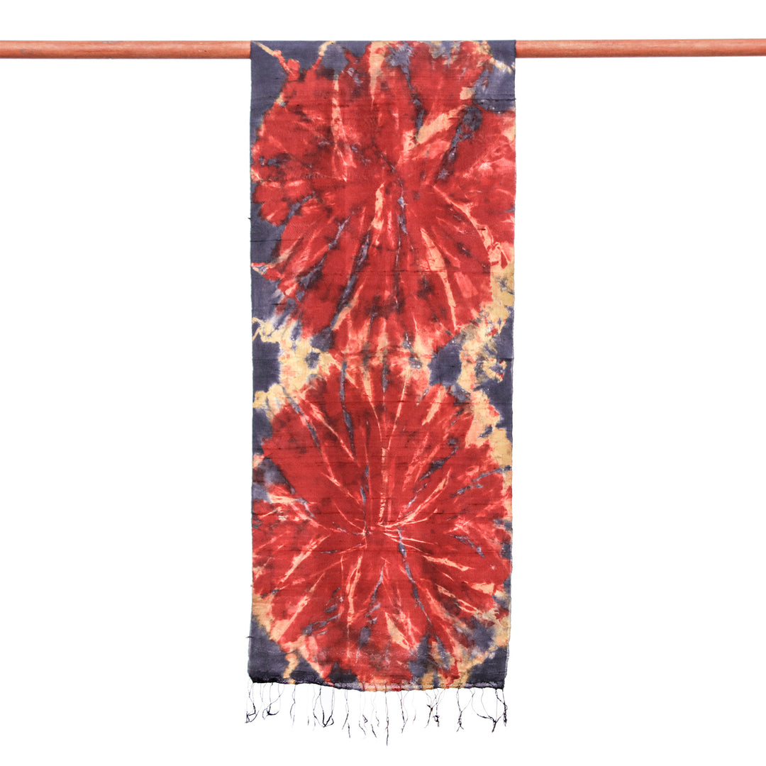 Handcrafted Tie-Dyed Patterned 100% Silk Scarf (Small) - Lava Sea