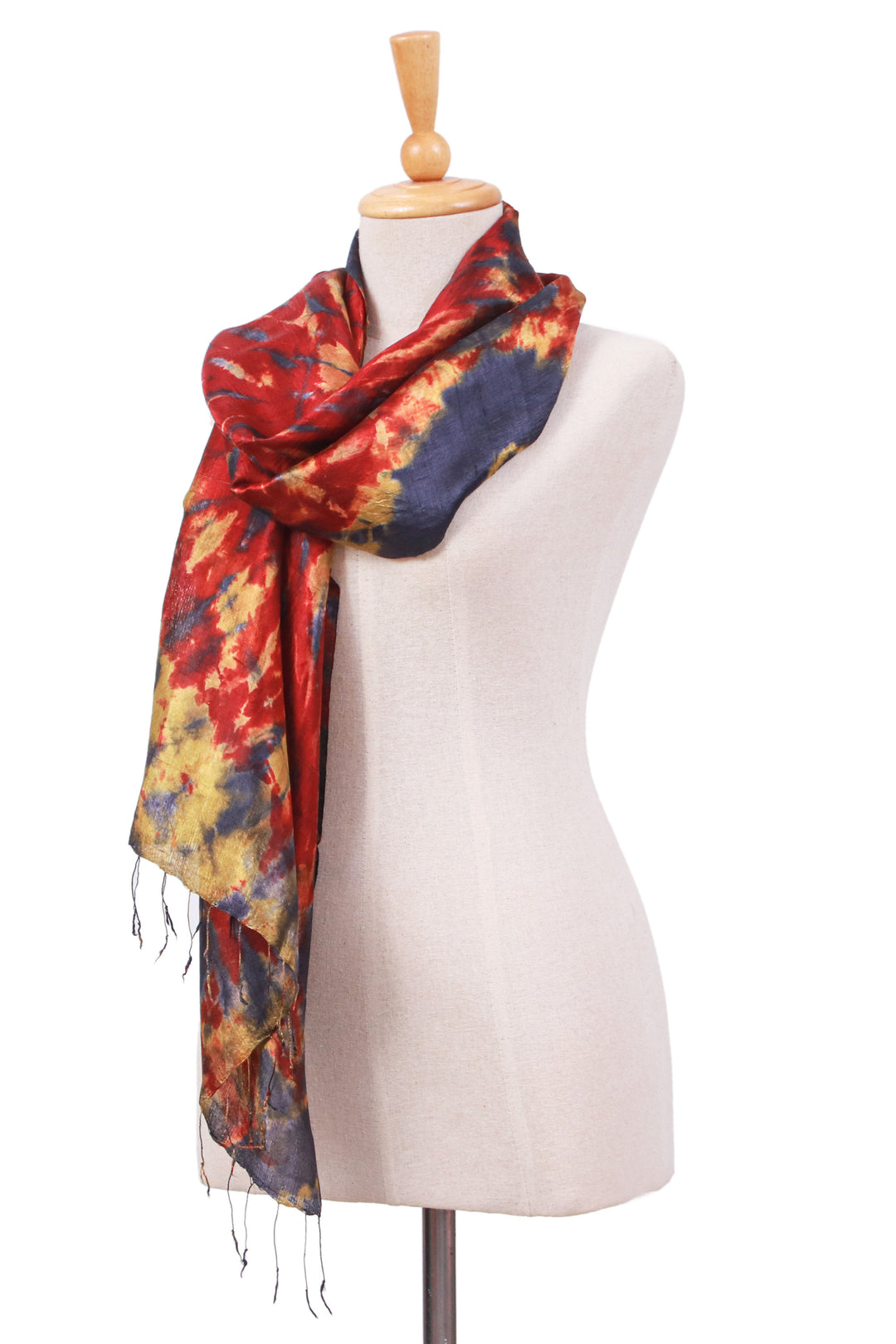Handcrafted Tie-Dyed Patterned 100% Silk Scarf (Medium) - Lava Sea