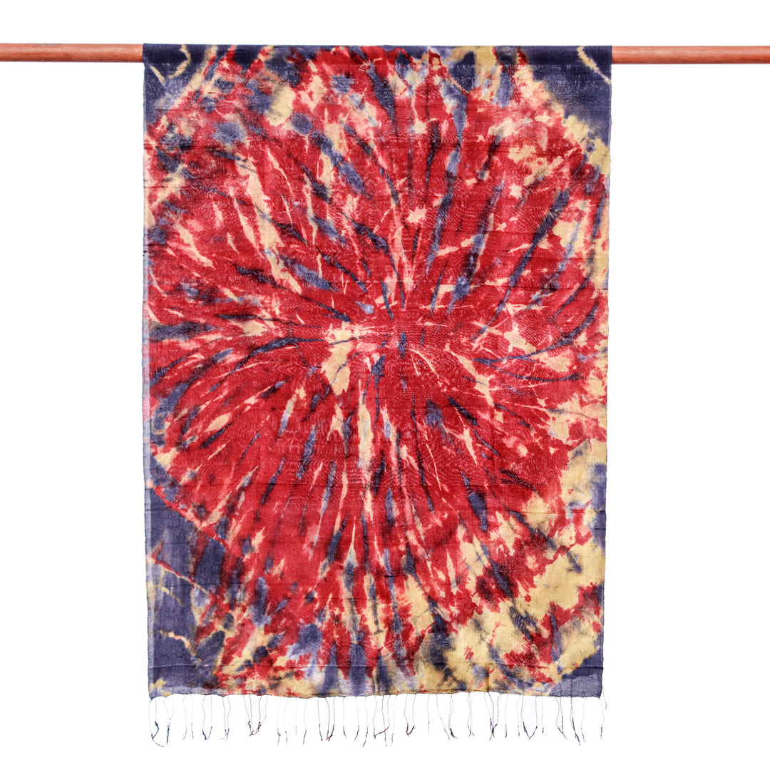 Handcrafted Tie-Dyed Patterned 100% Silk Scarf (Medium) - Lava Sea