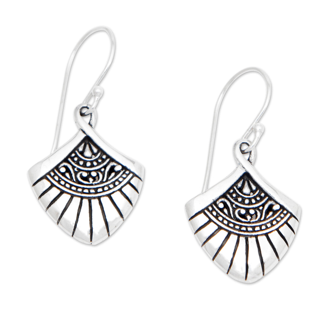 Traditional Fan-Shaped Sterling Silver Dangle Earrings - Gianyar Morning