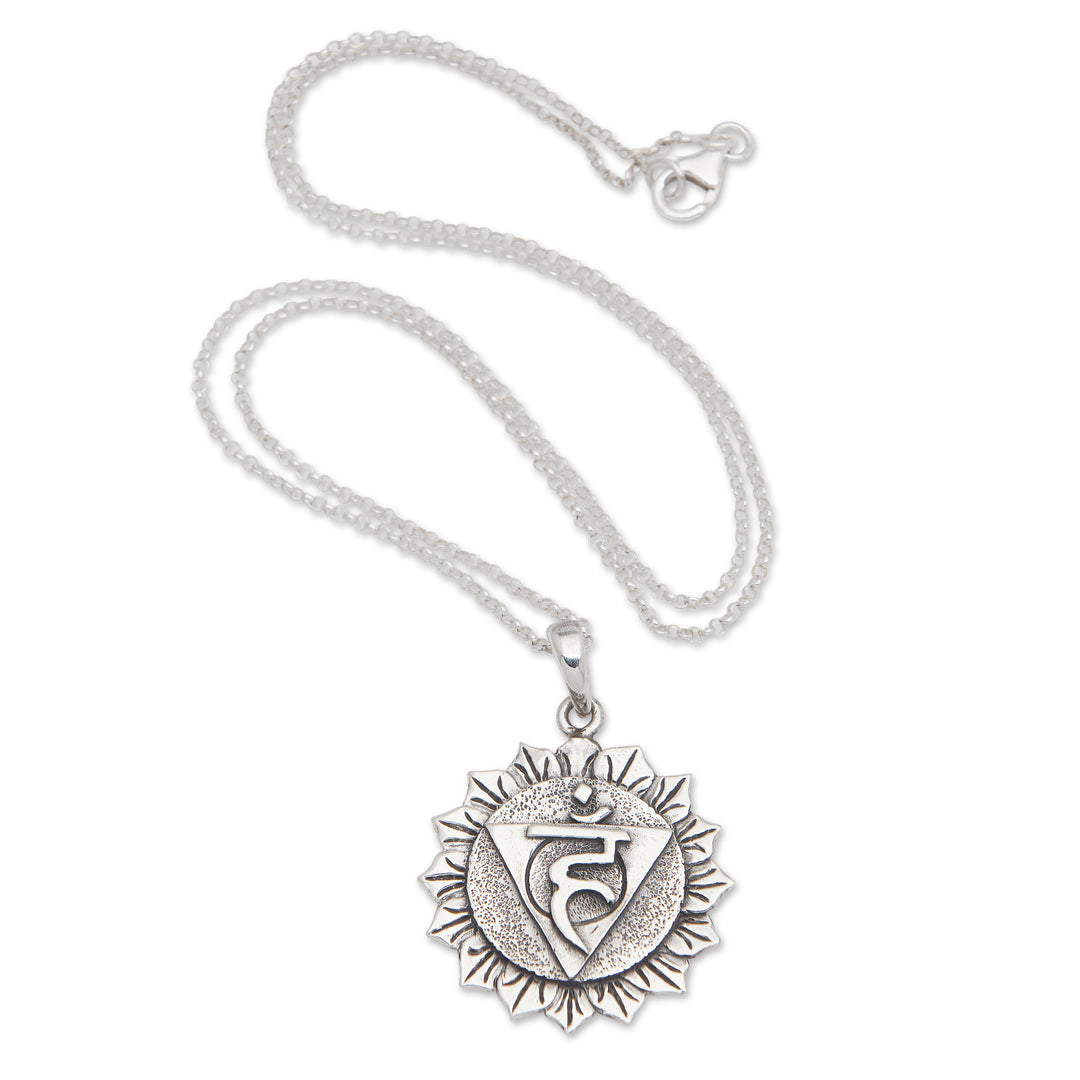 Spiritual Floral Sterling Silver Vishuddha Pendant Necklace - Vishuddha Energy