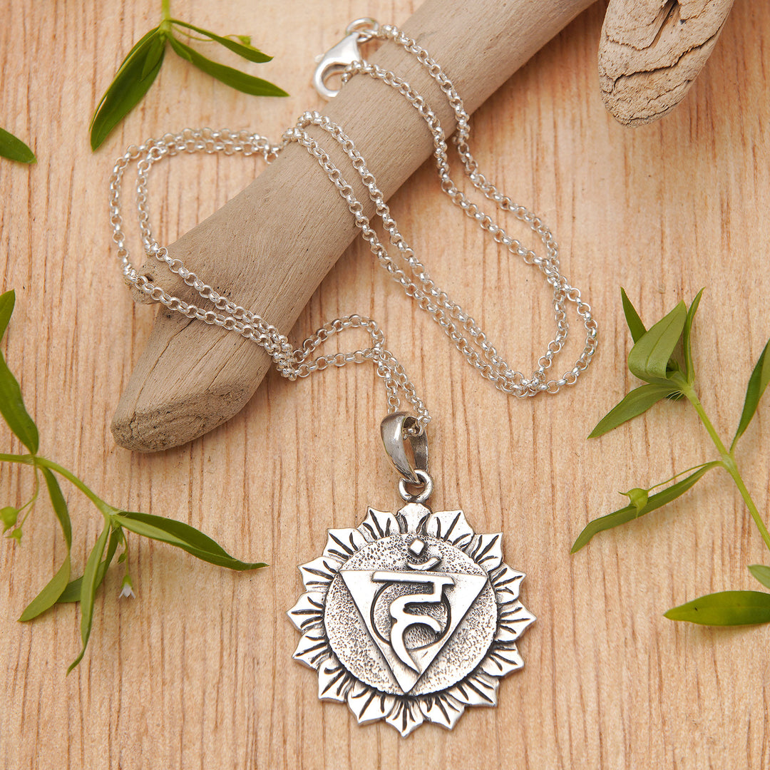 Spiritual Floral Sterling Silver Vishuddha Pendant Necklace - Vishuddha Energy