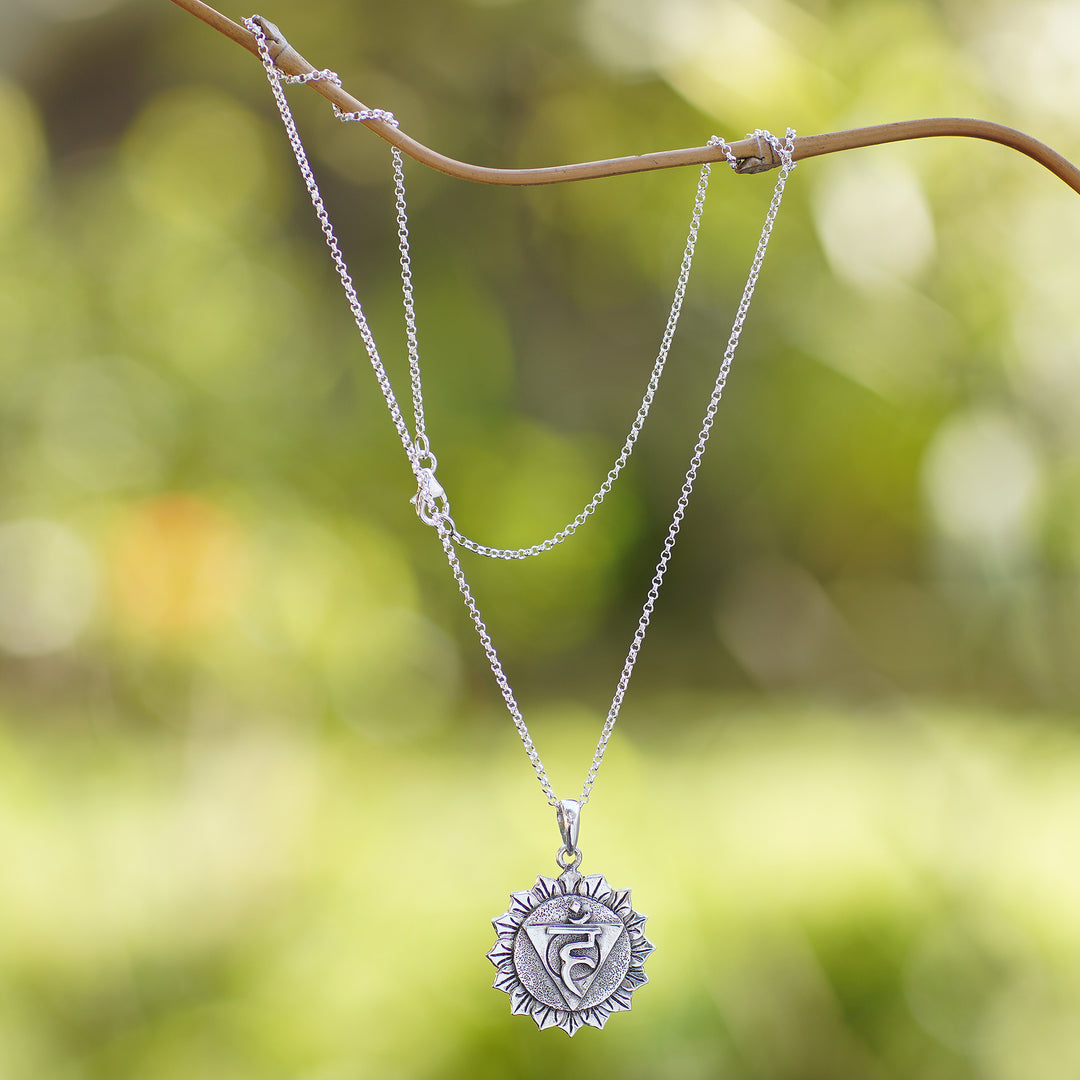 Spiritual Floral Sterling Silver Vishuddha Pendant Necklace - Vishuddha Energy