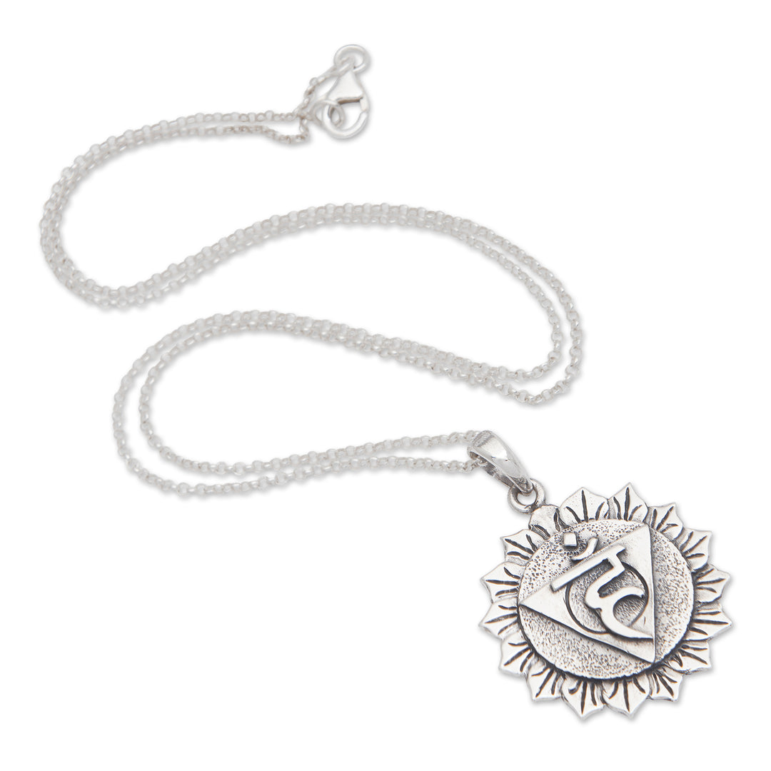 Spiritual Floral Sterling Silver Vishuddha Pendant Necklace - Vishuddha Energy