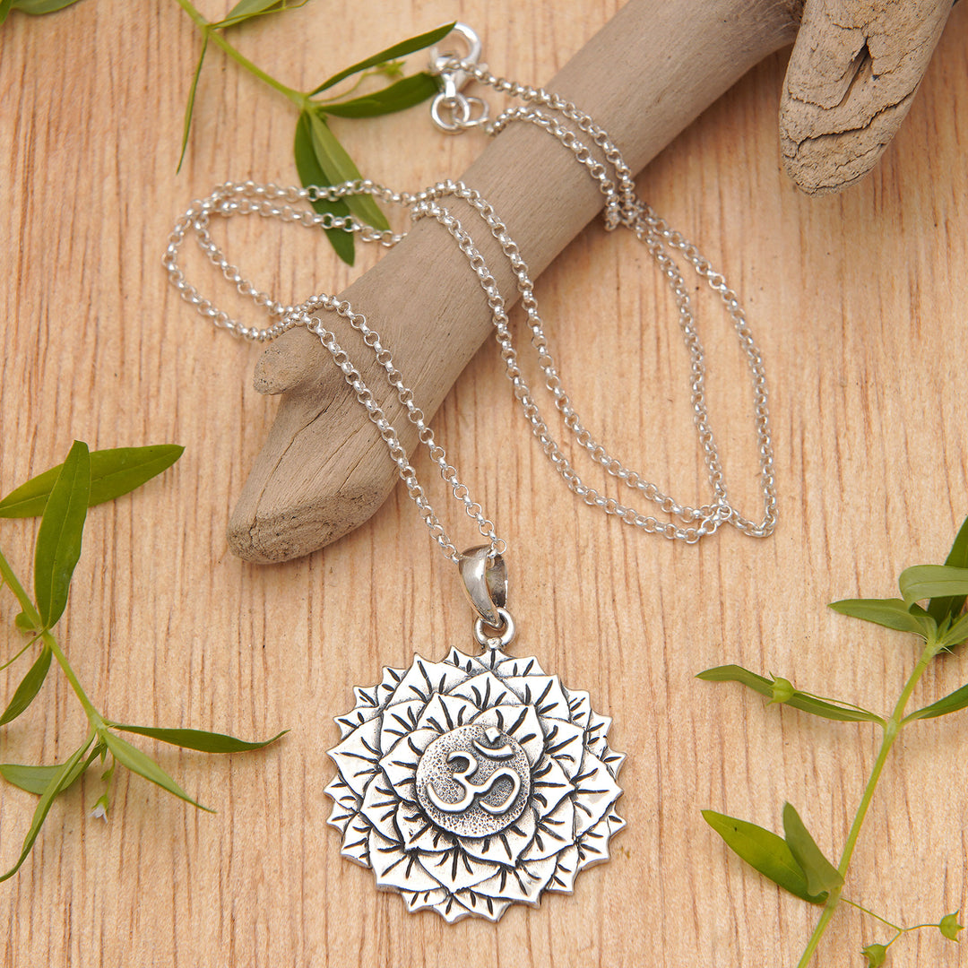 Spiritual Floral Sterling Silver Sahasrara Pendant Necklace - Sahasrara Energy