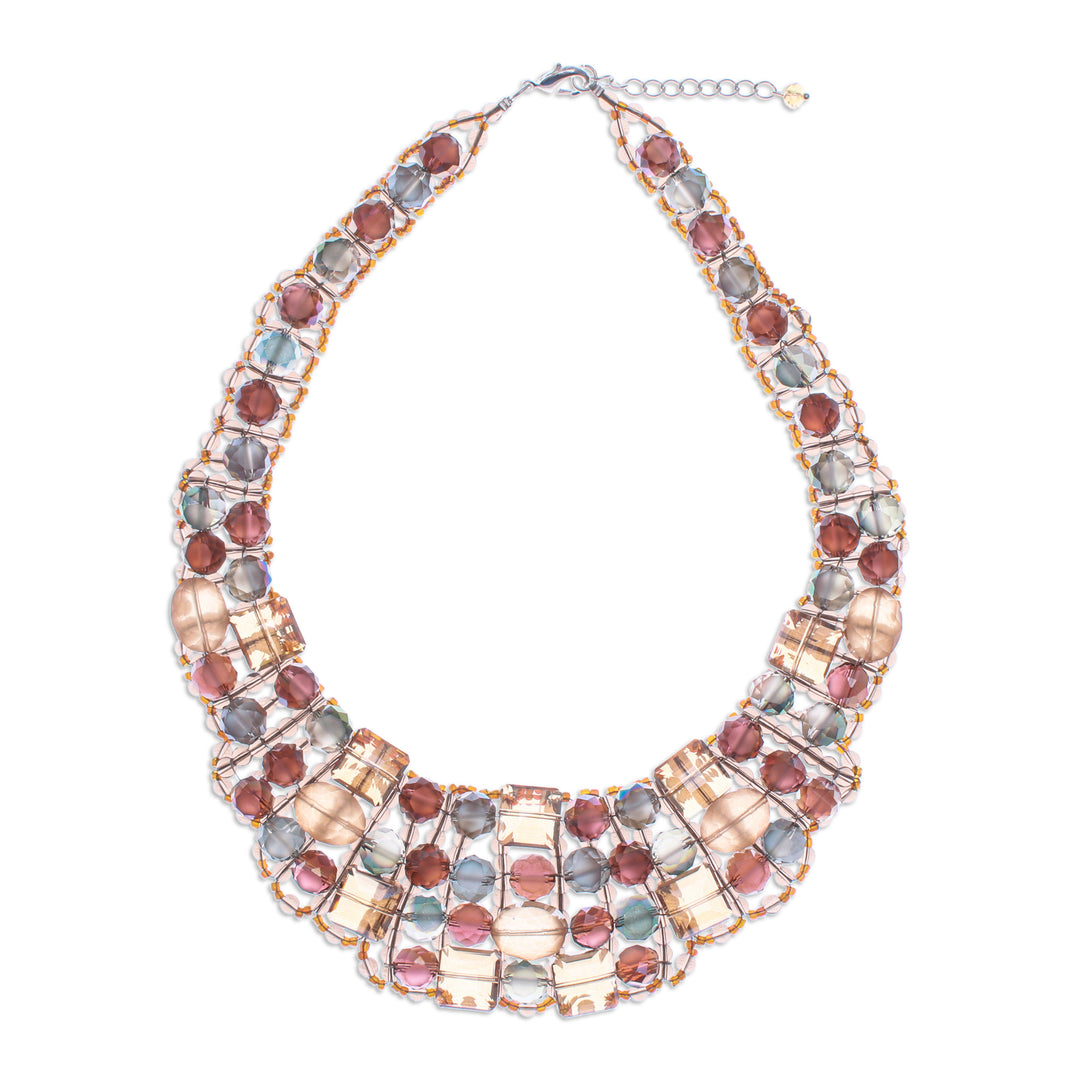 Handmade Glass Beaded Choker Necklace in Warm Hues - Crystallized Evenings