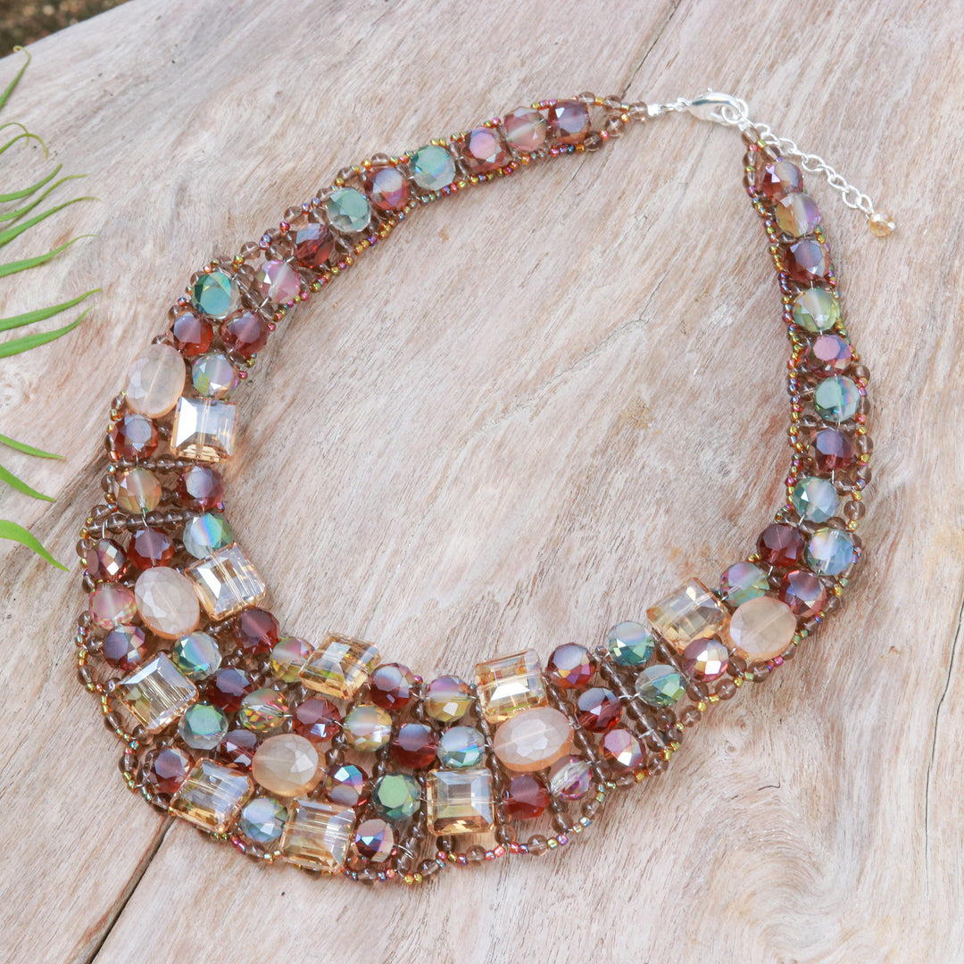 Handmade Glass Beaded Choker Necklace in Warm Hues - Crystallized Evenings