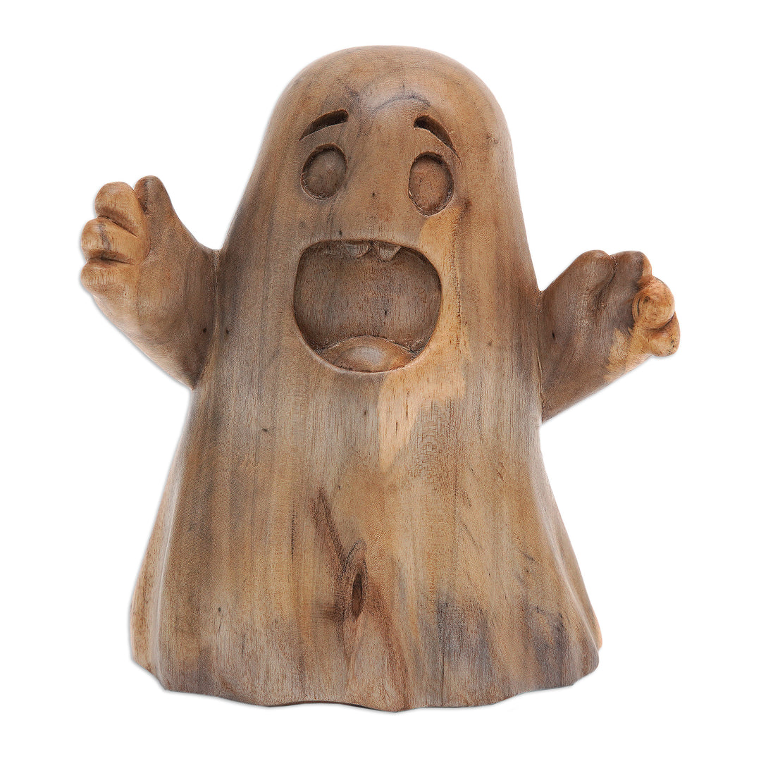 Hand-Carved Hibiscus Wood Ghost Sculpture from Bali - Friendly Ghost