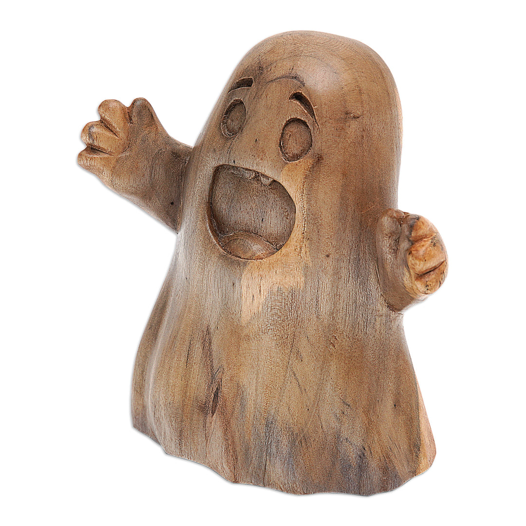 Hand-Carved Hibiscus Wood Ghost Sculpture from Bali - Friendly Ghost