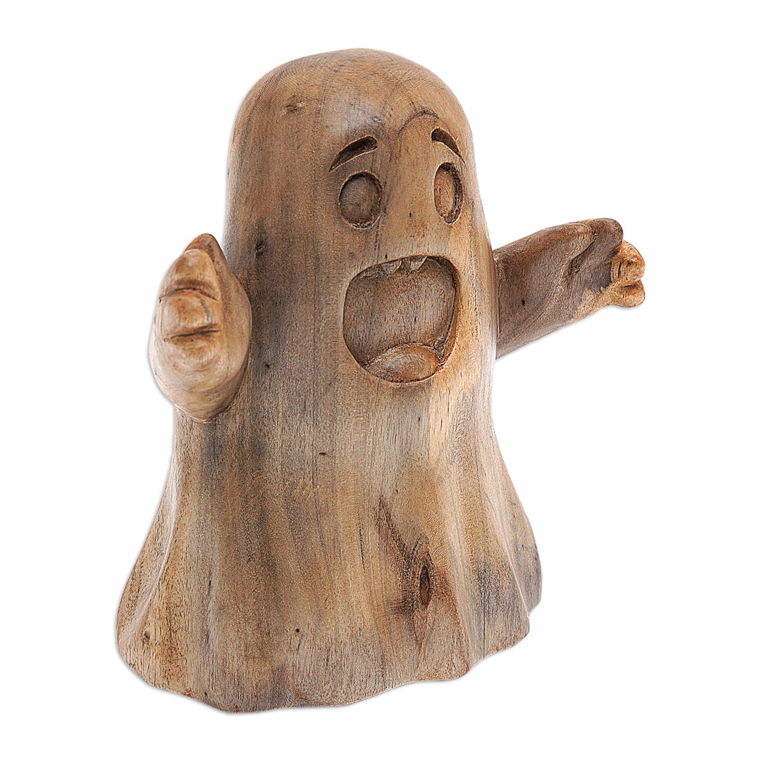 Hand-Carved Hibiscus Wood Ghost Sculpture from Bali - Friendly Ghost