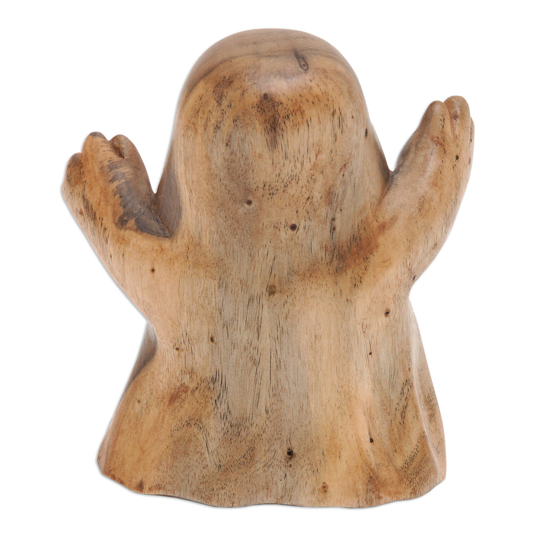 Hand-Carved Hibiscus Wood Ghost Sculpture from Bali - Friendly Ghost