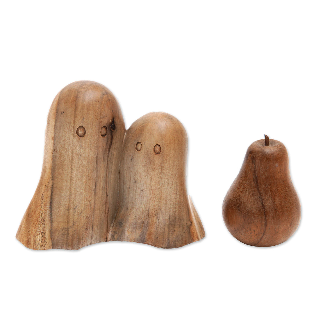 Hand-Carved Halloween-Themed Hibiscus Wood Ghost Sculpture - Halloween Family