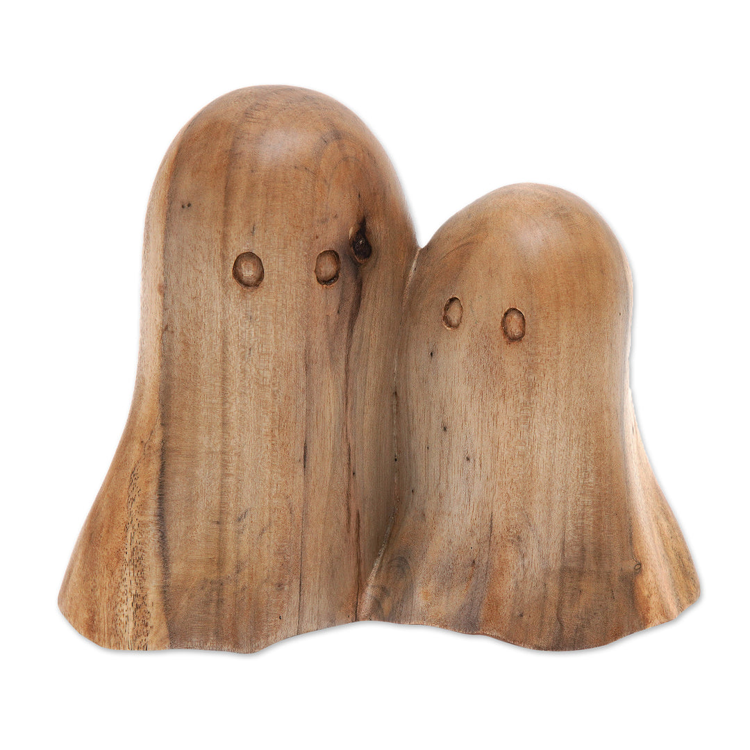 Hand-Carved Halloween-Themed Hibiscus Wood Ghost Sculpture - Halloween Family