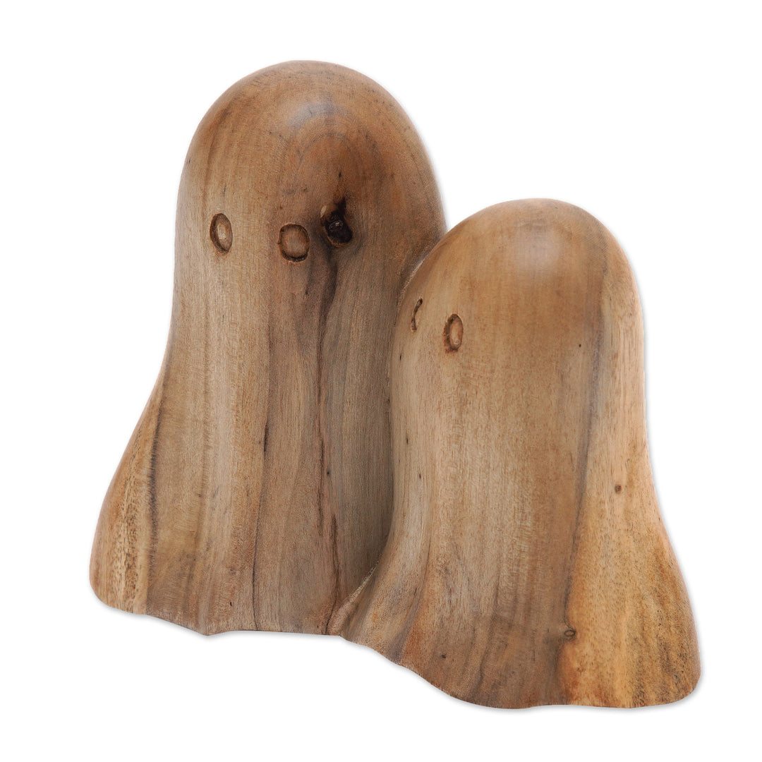 Hand-Carved Halloween-Themed Hibiscus Wood Ghost Sculpture - Halloween Family