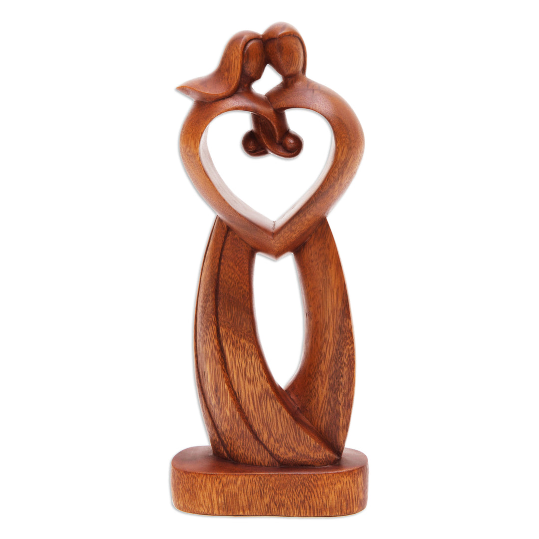 Hand-Carved Semi-Abstract Romantic Suar Wood Sculpture - Endless Adoration