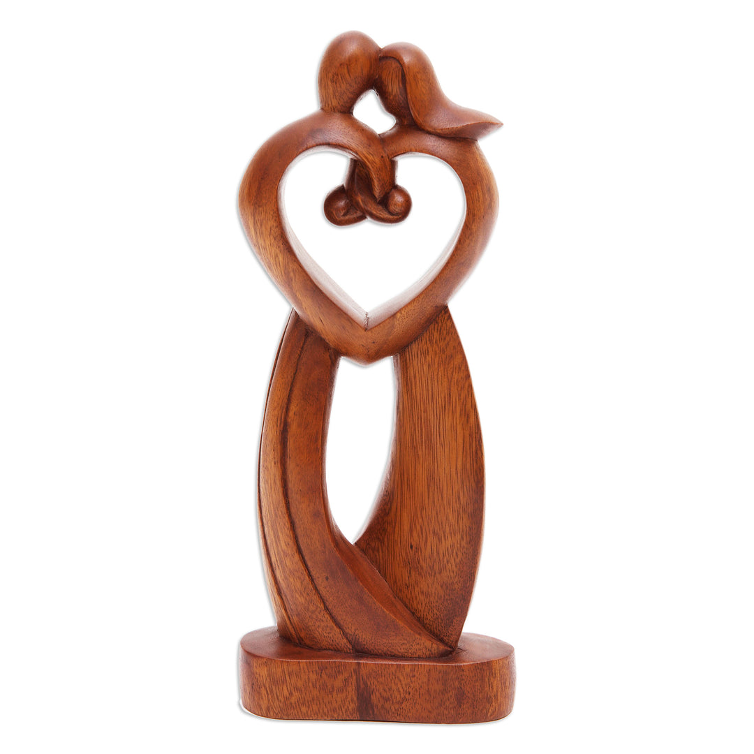 Hand-Carved Semi-Abstract Romantic Suar Wood Sculpture - Endless Adoration