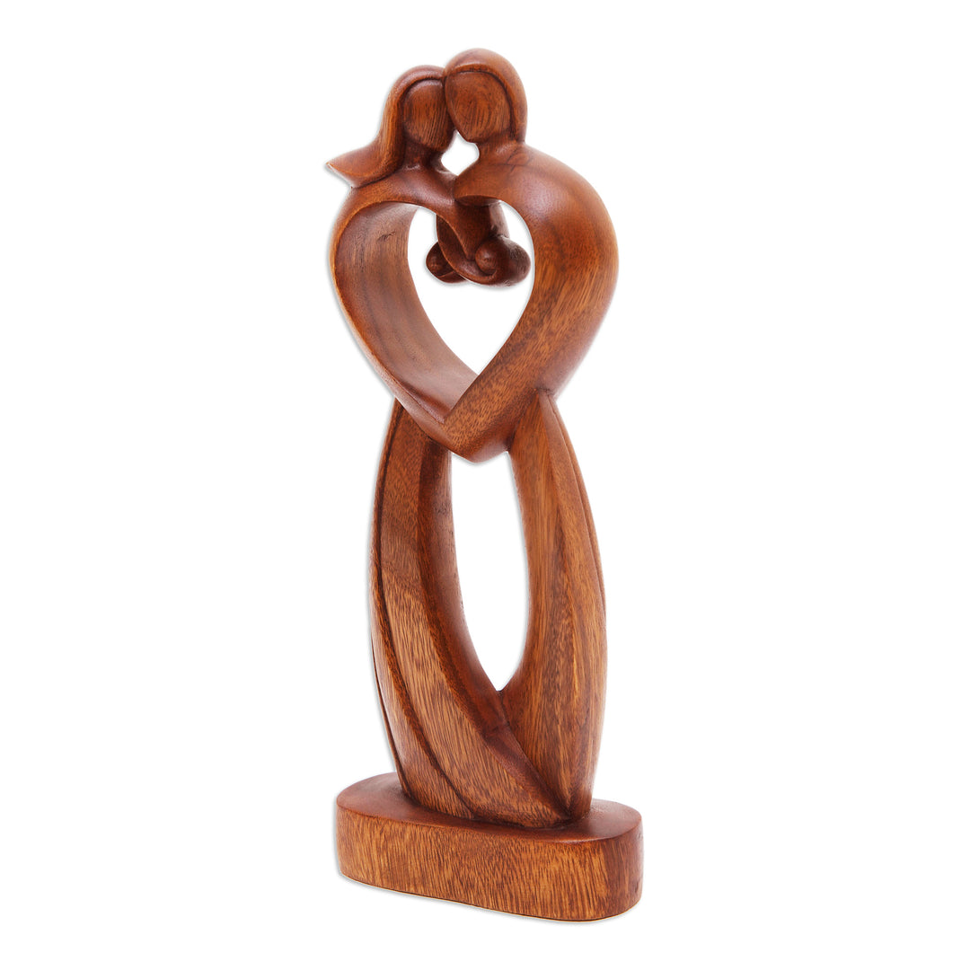 Hand-Carved Semi-Abstract Romantic Suar Wood Sculpture - Endless Adoration