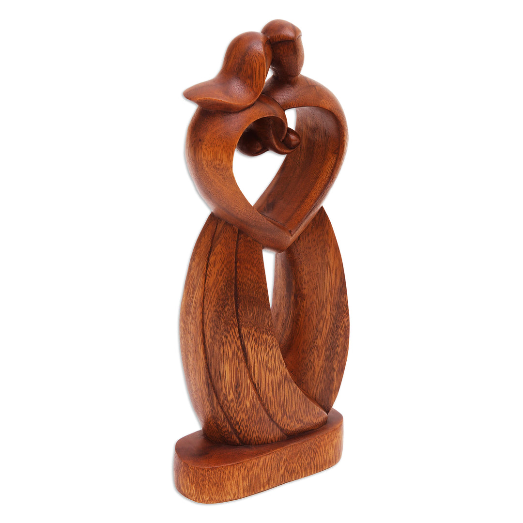 Hand-Carved Semi-Abstract Romantic Suar Wood Sculpture - Endless Adoration