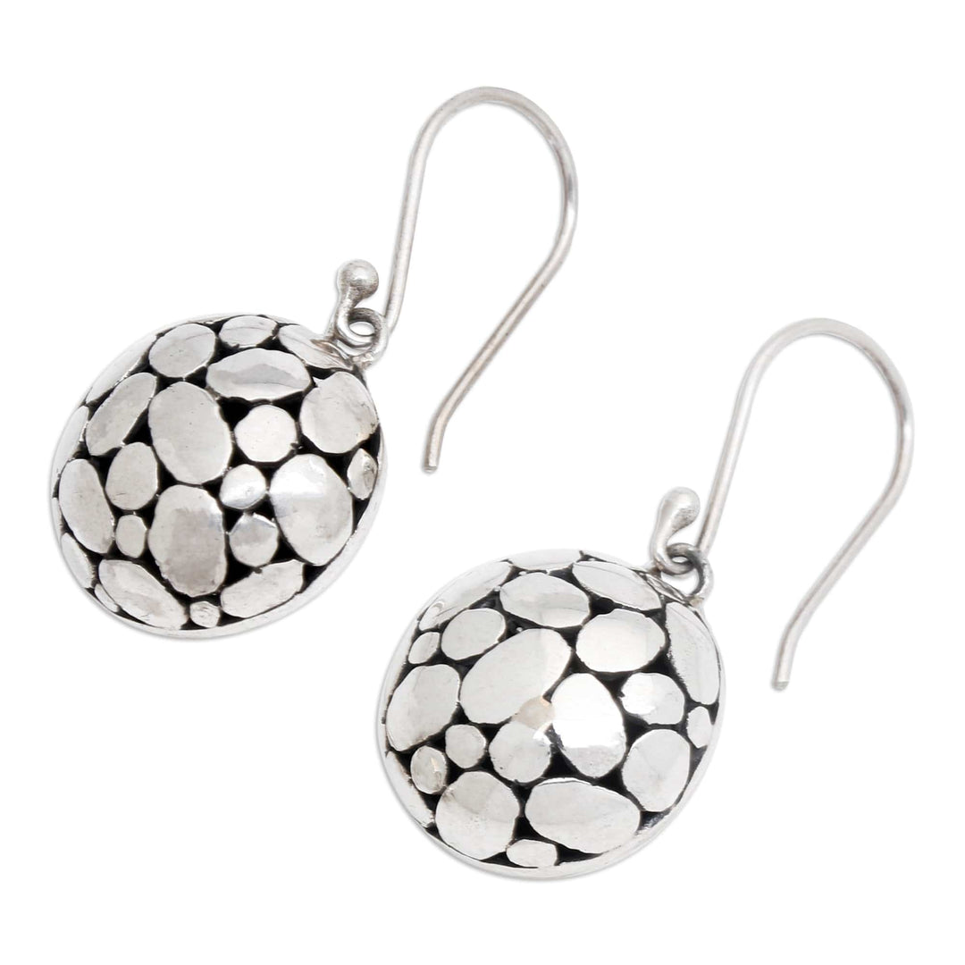 Bubble-Patterned Sterling Silver Dangle Earrings from Bali - Oval Dance