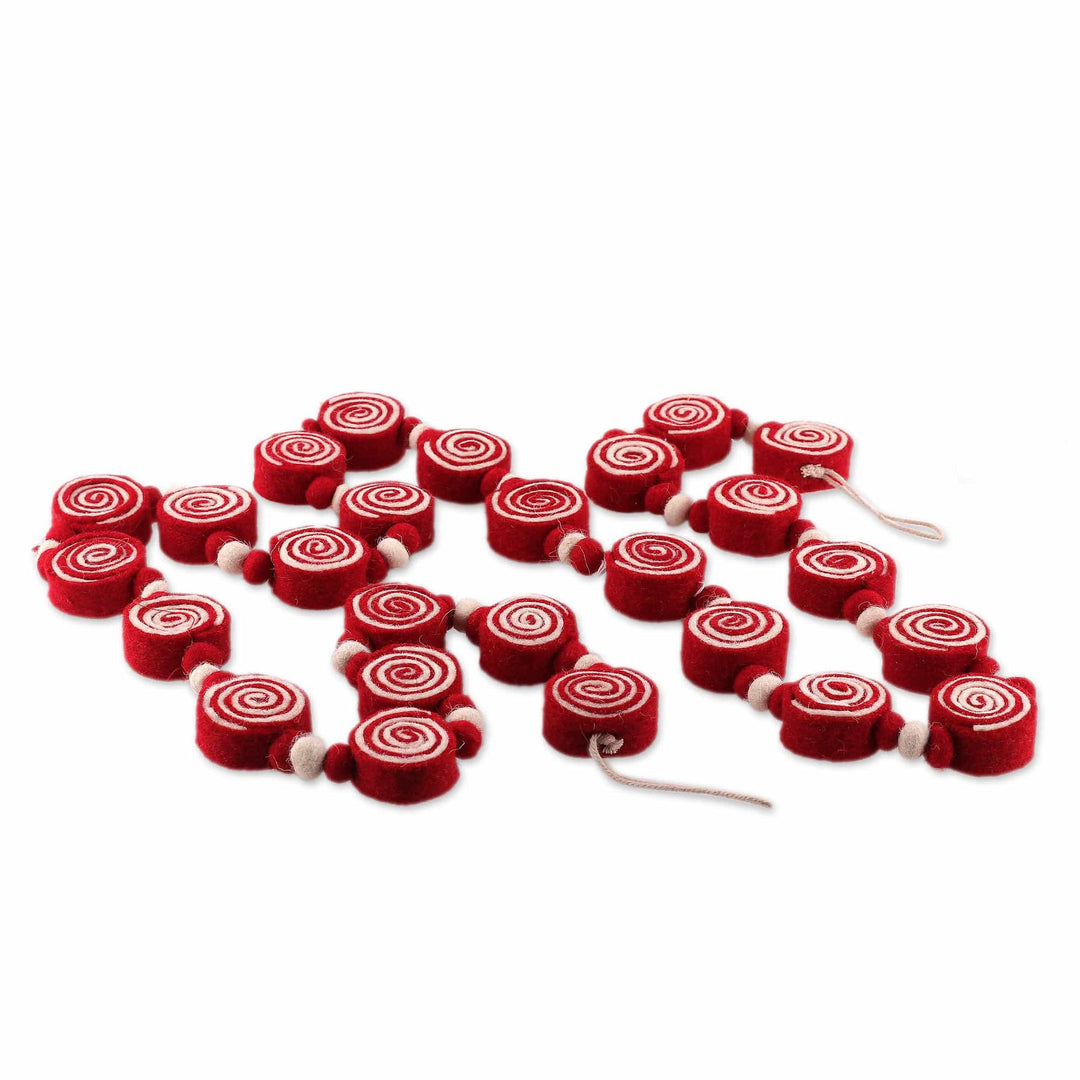 Candy-Themed Christmas Wool Felt Garland from India - Sweet Christmas Eve