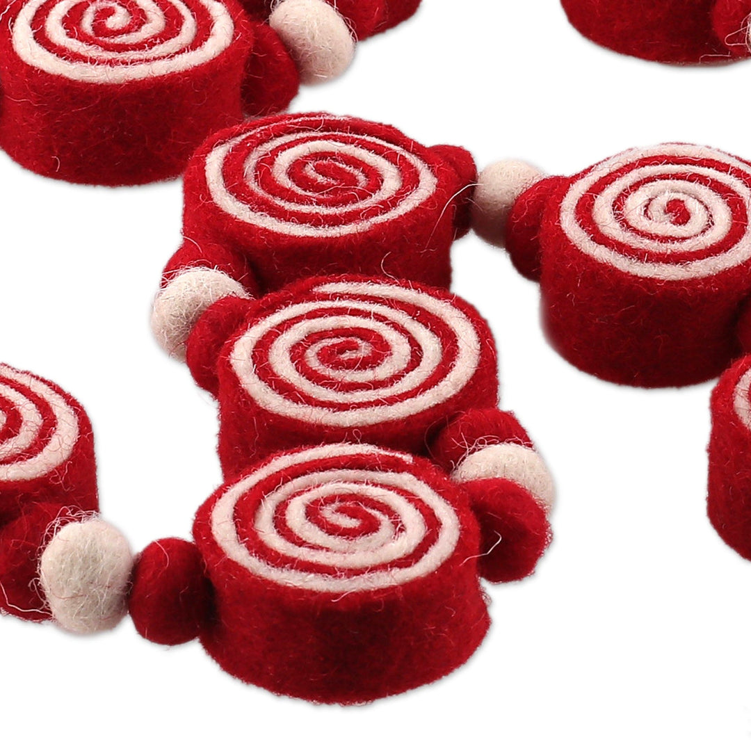 Candy-Themed Christmas Wool Felt Garland from India - Sweet Christmas Eve