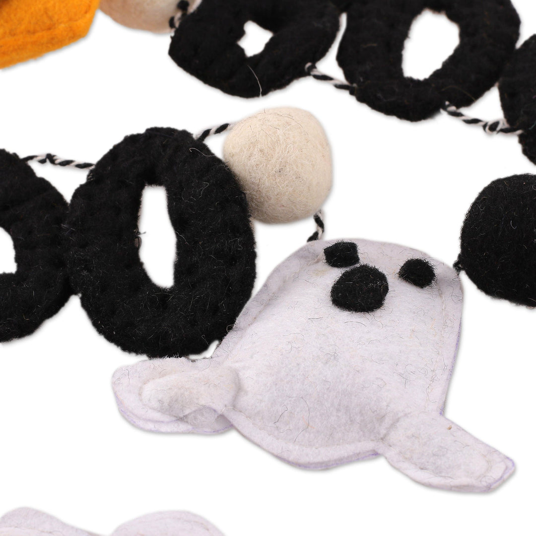 100% Wool Felt Halloween Garland Handcrafted in India - Spooky Welcome