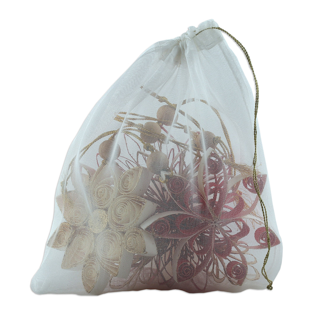 Set of 5 Christmas-Themed Floral Glittering Paper Ornaments - Christmas Blossoms