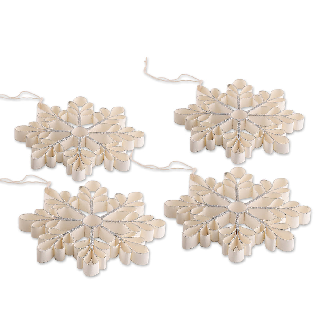 Set of 4 Snowflake-Shaped Paper Christmas Ornaments - Enchanted Snowflakes